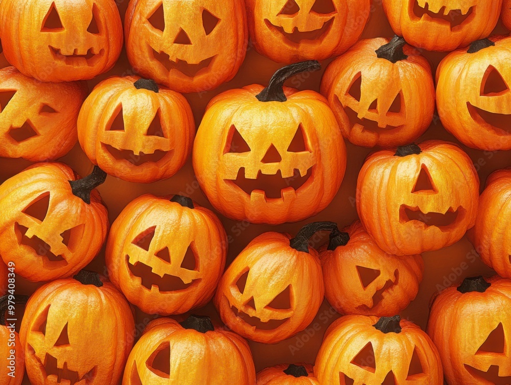 Array of Carved Halloween Pumpkins Array of Carved Halloween Pumpkins