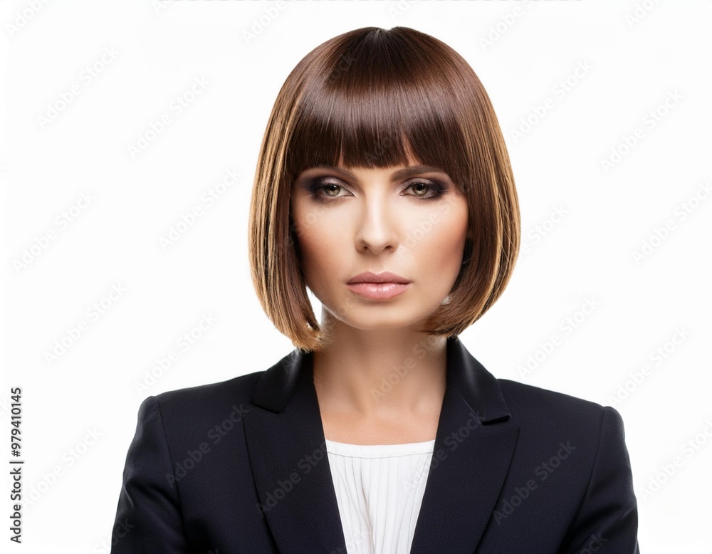 Businesswoman with Stylish Bob Haircut Isolated on White Background, Clipping Path, Full Depth of Field Businesswoman with Stylish Bob Haircut Isolated on White Background, Clipping Path, Full Depth of Field
