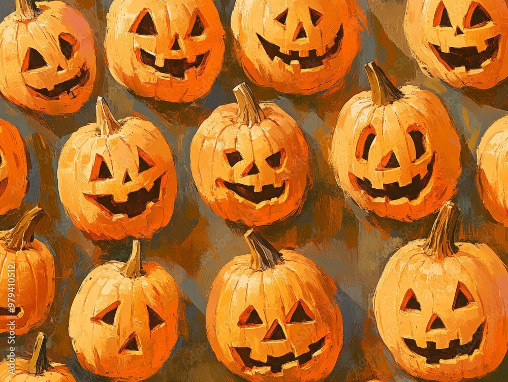 Array of Carved Halloween Pumpkins Array of Carved Halloween Pumpkins