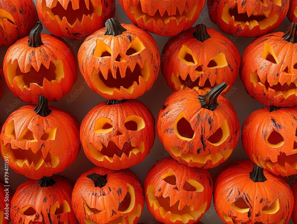 Array of Carved Halloween Pumpkins Array of Carved Halloween Pumpkins