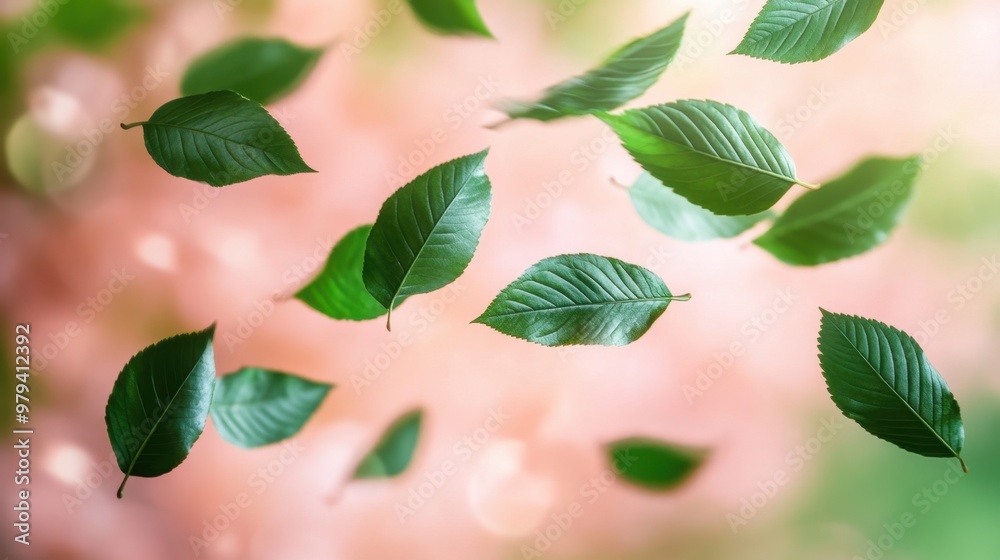 Falling Green Leaves with Blurred Background