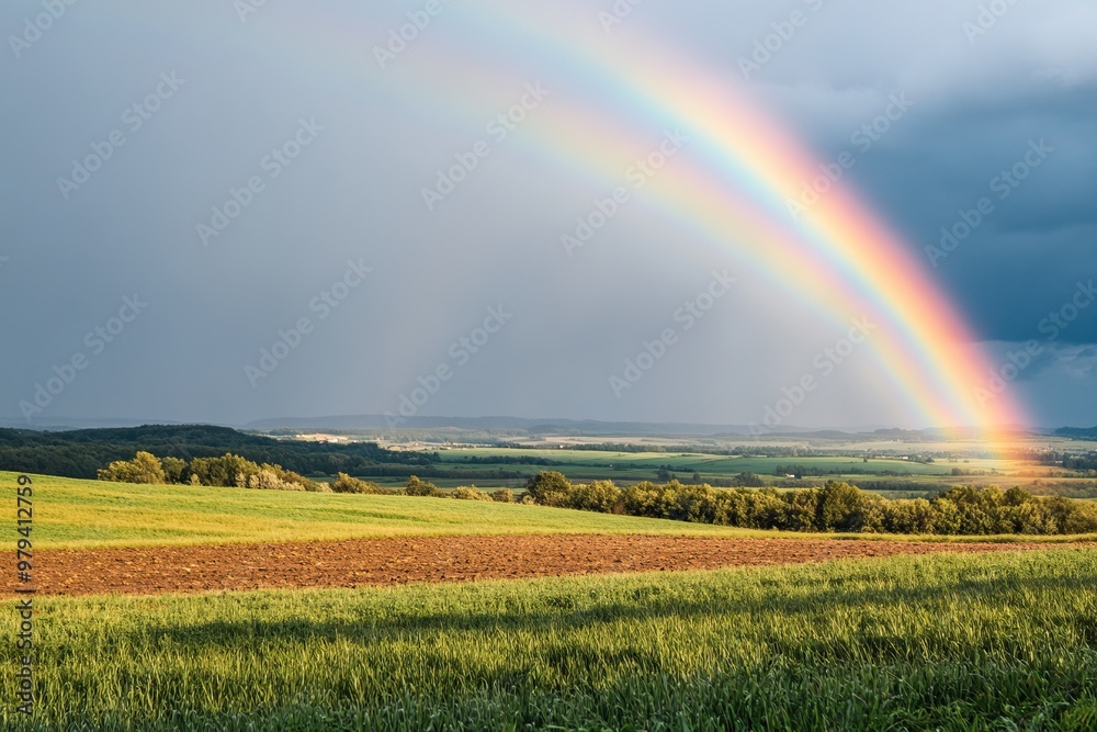 A vibrant rainbow arches over a lush landscape, capturing the essence of nature's beauty after a refreshing rainstorm. A vibrant rainbow arches over a lush landscape, capturing the essence of nature's beauty after a refreshing rainstorm.