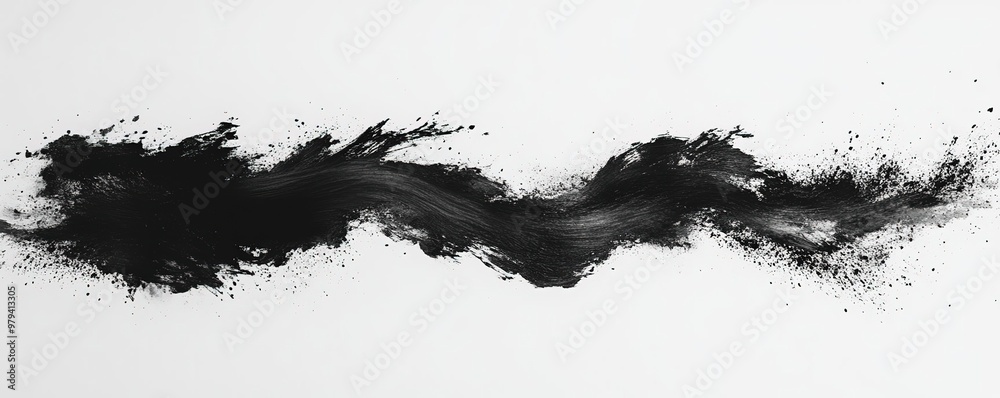 Abstract black in splash, paint, brush strokes, stain grunge isolated on white background, Japanese style with Generative AI