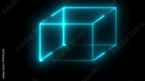 Wallpaper Mural Abstract background, cube box with glowing neon lines on black background. Square box with bright neon lines. Torontodigital.ca