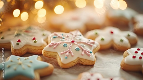 Colorful decorated cookies featuring festive designs, perfect for holiday celebrations and sweet treats.