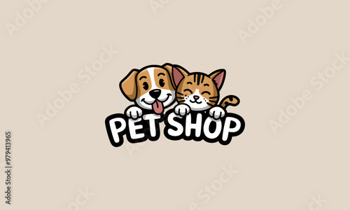 Pet shop logo with cute dog and cat illustration