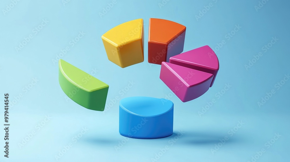 Fototapeta premium 3D pie chart segments floating in mid-air, bright background, business concept