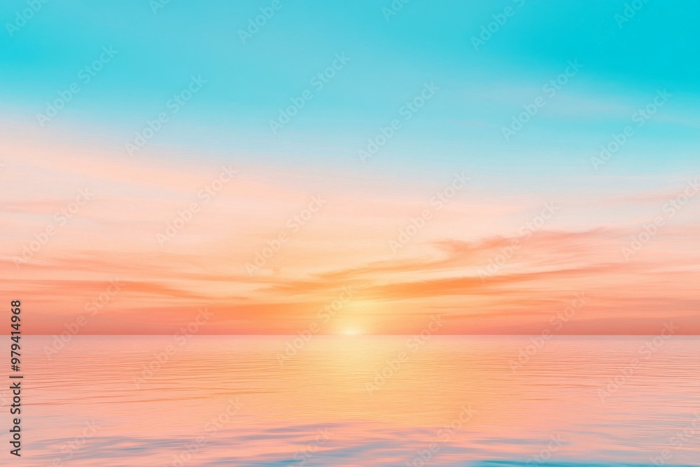 Fototapeta premium Tranquil Ocean Sunrise A Serene Gradient Sky Blending Golden Hues into Deep Azure Blue Capturing the Essence of Peaceful Coastal Beauty