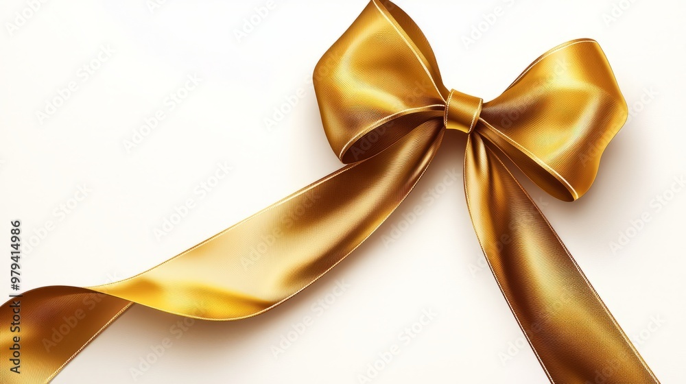 Fototapeta premium Golden satin ribbon tied into a bow isolated on white background