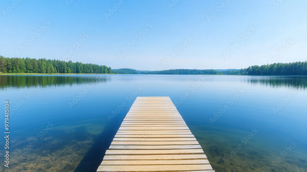 Serene Summer Retreat at a Tranquil Lake, a peaceful fishing pier extends over still waters, inviting reflection and relaxation in a perfect nature escape. Serene Summer Retreat at a Tranquil Lake, a peaceful fishing pier extends over still waters, inviting reflection and relaxation in a perfect nature escape.
