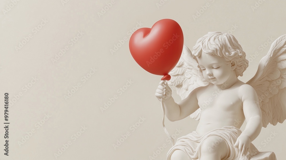 Cupid marble statue and heart shaped balloons valentines day celebration Cupid marble statue and heart shaped balloons valentines day celebration
