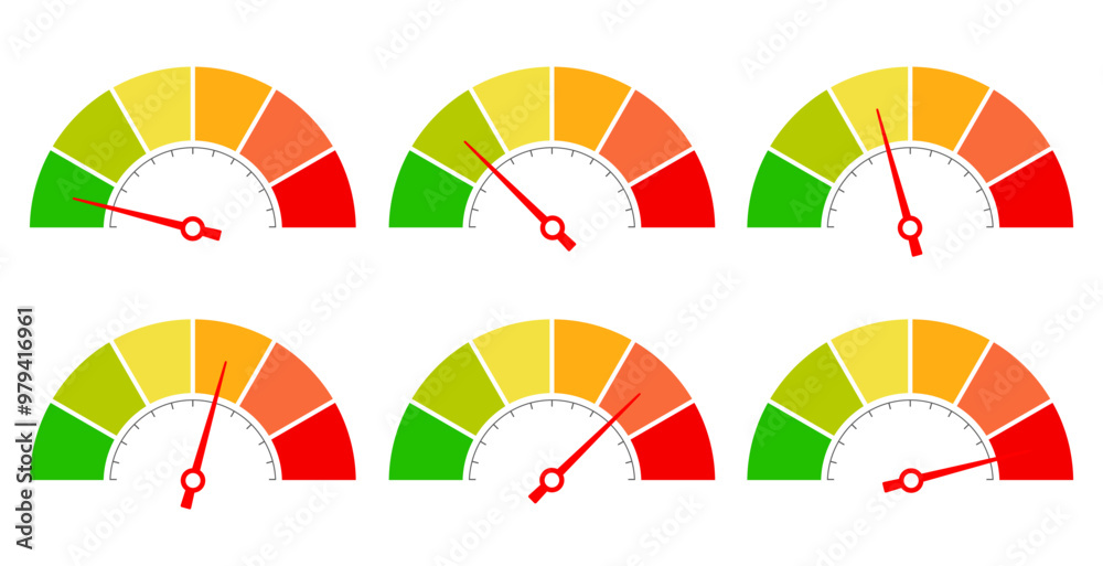 Meter gauge vector icon, fast and slow metering arrows