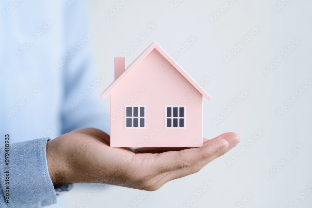 A minimalist white house model held in hands, representing simplicity, home security, and minimalist living. A minimalist white house model held in hands, representing simplicity, home security, and minimalist living.