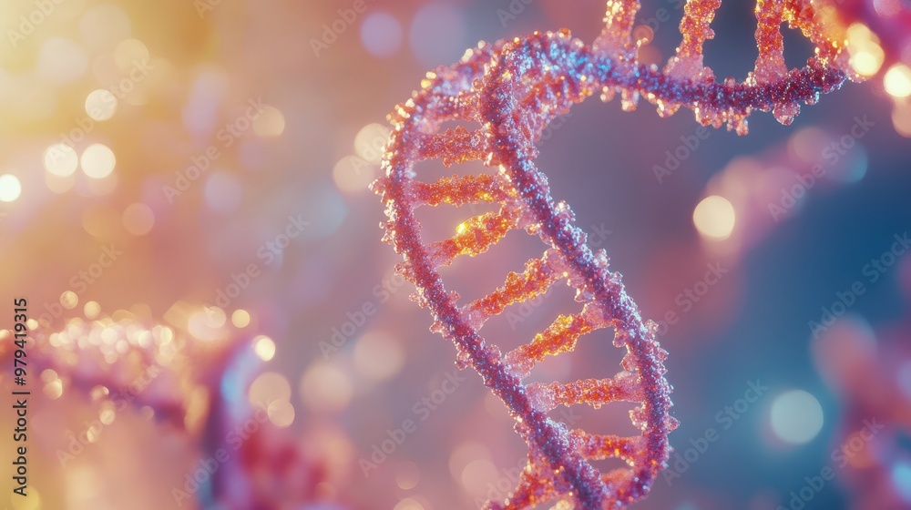 DNA helix rendered in 3D, in a high-tech biotechnology lab environment, close-up view with precise details, [DNA modeling], [biotech laboratory].