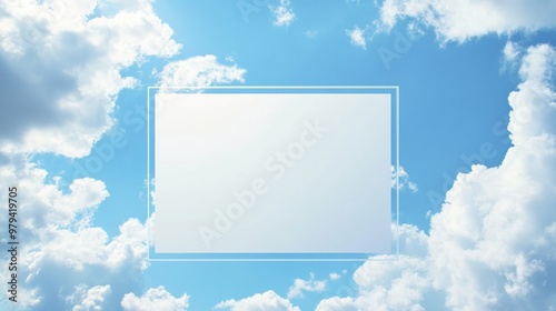 Picture of the sky and a picture frame with white paper in the frame
