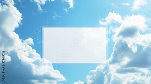 Picture of the sky and a picture frame with white paper in the frame 