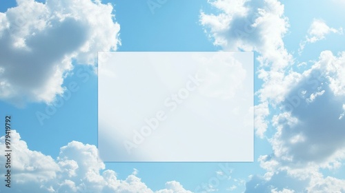 Picture of the sky and a picture frame with white paper in the frame 