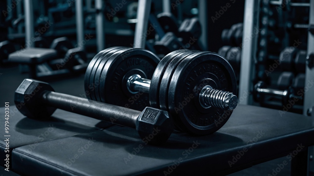 a close-up of a pair of black dumbbells with metallic handles placed on a dark surface. The background is slightly blurred, showcasing various gym equipment a close-up of a pair of black dumbbells with metallic handles placed on a dark surface. The background is slightly blurred, showcasing various gym equipment
