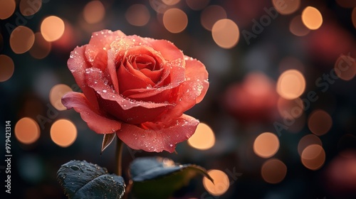 A Single Rose with Dew Drops