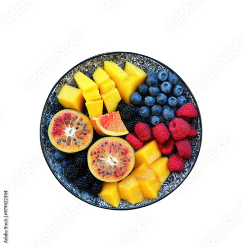 Mixed Berry and Mango Bowl Isolated on white background PNG photo