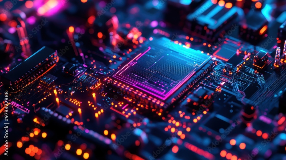 Circuit Board with Neon Lights Circuit Board with Neon Lights