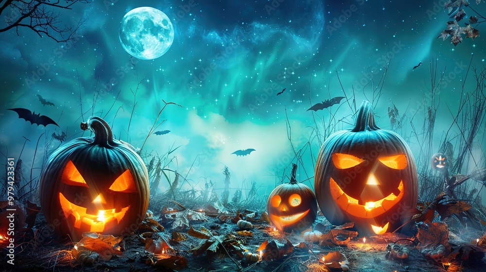 Naklejka premium Spooky halloween wallpaper