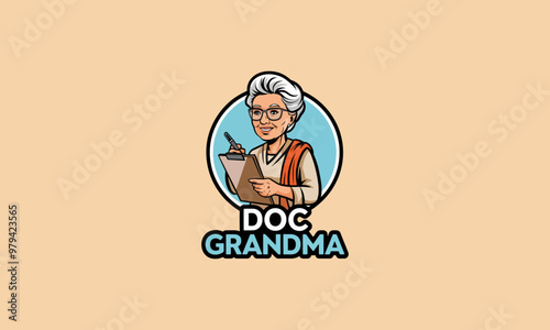 Grandma doctor illustration with clipboard and glasses