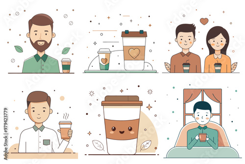 Coffee lovers with takeaway cups, people, and cozy moments