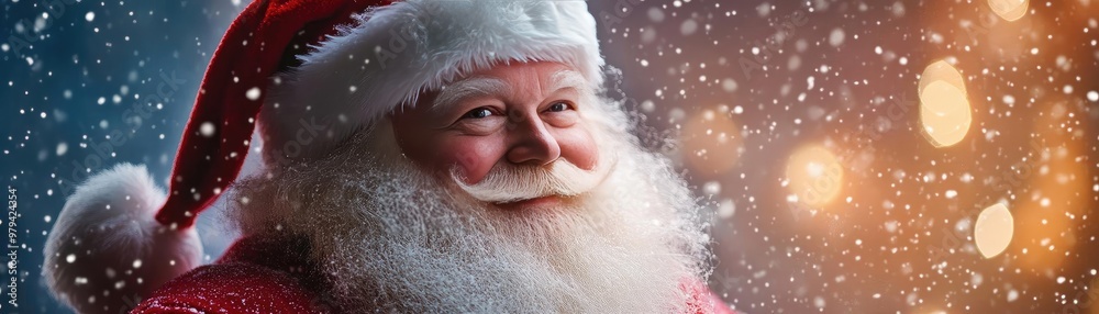 Joyful Santa Claus with a snowy background, spreading festive cheer and warmth during the holiday season. Joyful Santa Claus with a snowy background, spreading festive cheer and warmth during the holiday season.
