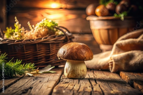 candid intimate still life mushroom outline rustic wooden table natural light warm earth tones cozy homey soft focus everyday life documentary style photo