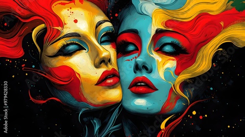 Wallpaper Mural Create a t-shirt celebrating the performing arts by blending dramatic masks with musical elements, representing the fusion of theater and music, close up, cultural celebration theme, whimsical Torontodigital.ca