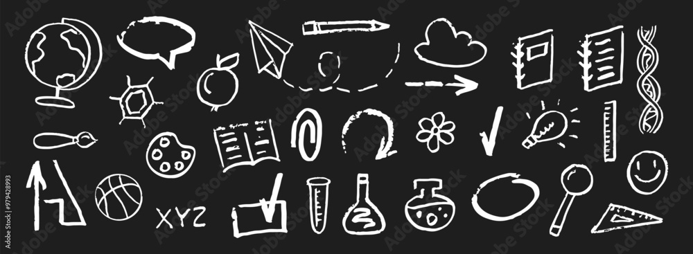 Handdrawn chalk or crayon school elements set. Handdrawn chalk or crayon school elements set.
