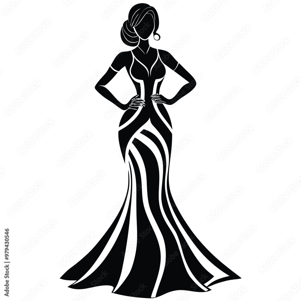 A drawing of a woman in a long black dress A drawing of a woman in a long black dress