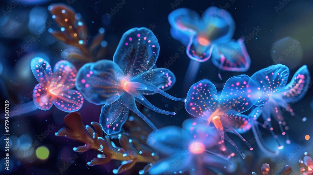 Obraz premium Abstract Bioluminescent Sea Life Flowers