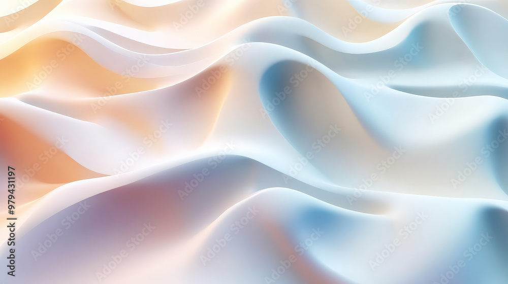 Obraz premium A dynamic 3D abstract wave pattern, featuring soft, fluid curves in pastel hues, flowing smoothly across a minimal white background with gentle shadows for depth.