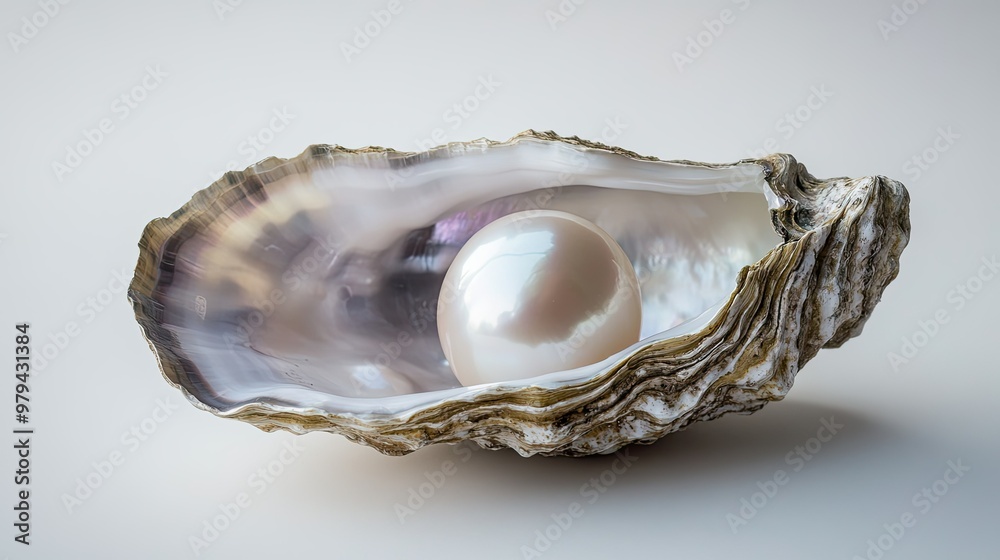 A smooth, radiant pearl sitting within an open oyster shell, with the iridescent nacre and pure white background capturing the essence of wealth and luxury. A smooth, radiant pearl sitting within an open oyster shell, with the iridescent nacre and pure white background capturing the essence of wealth and luxury.