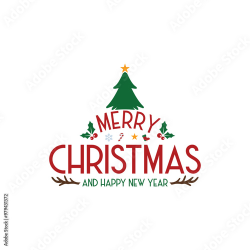 Merry Christmas. Card logo design template. Happy New Year. white Background 