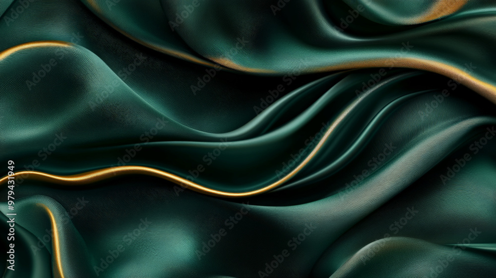 A flowing abstract background with silk folds in rich emerald and soft gold, with smooth textures and glossy highlights creating depth and elegance. A flowing abstract background with silk folds in rich emerald and soft gold, with smooth textures and glossy highlights creating depth and elegance.