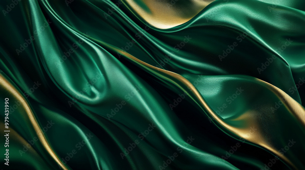 A flowing abstract background with silk folds in rich emerald and soft gold, with smooth textures and glossy highlights creating depth and elegance. A flowing abstract background with silk folds in rich emerald and soft gold, with smooth textures and glossy highlights creating depth and elegance.