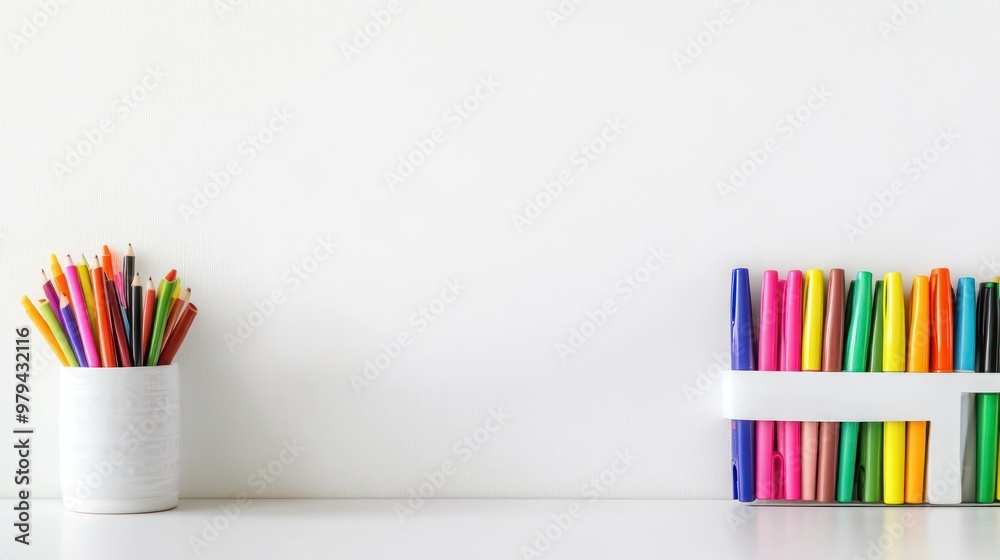 Fototapeta premium Classroom Whiteboard Setup A horizontal whiteboard with a smooth, spotless surface, set against a white background