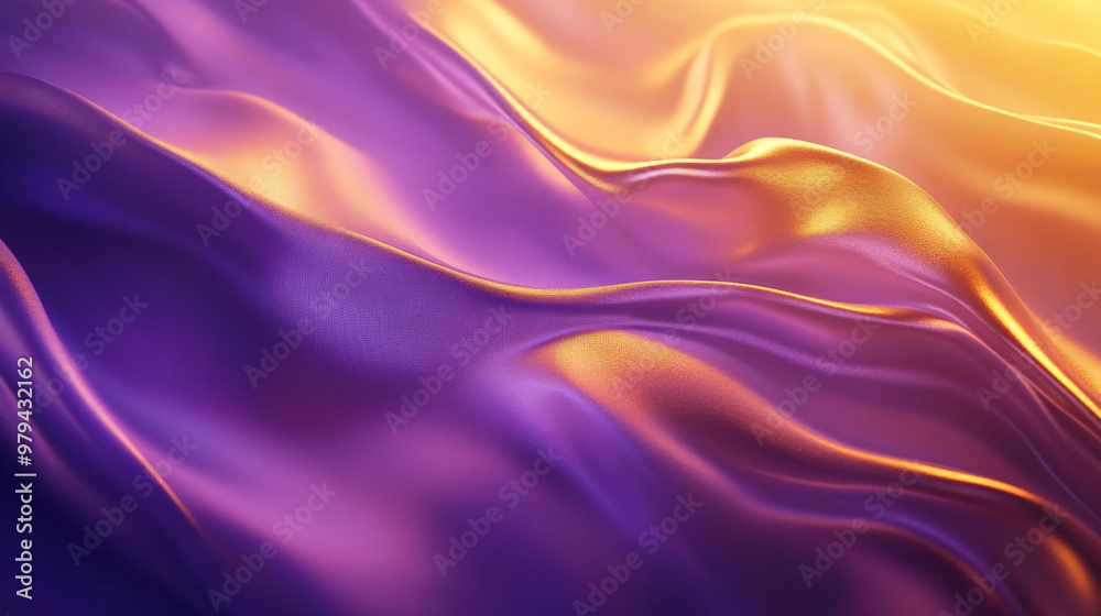 Fototapeta premium A fluid gradient of purple and gold flows across the frame, with soft edges and seamless transitions, creating an elegant and sophisticated abstract background.