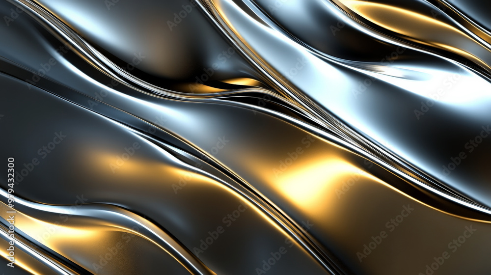A futuristic 3D wave pattern in metallic silver and gold, with fluid, undulating shapes casting dramatic shadows and reflecting light across a dark gradient backdrop. A futuristic 3D wave pattern in metallic silver and gold, with fluid, undulating shapes casting dramatic shadows and reflecting light across a dark gradient backdrop.