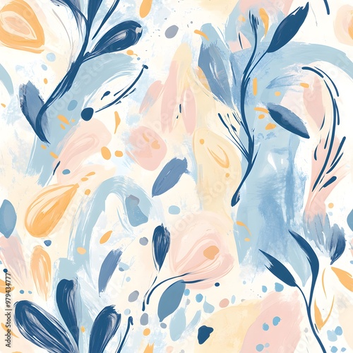 Floral seamless pattern with vintage flowers and leaves for spring decor