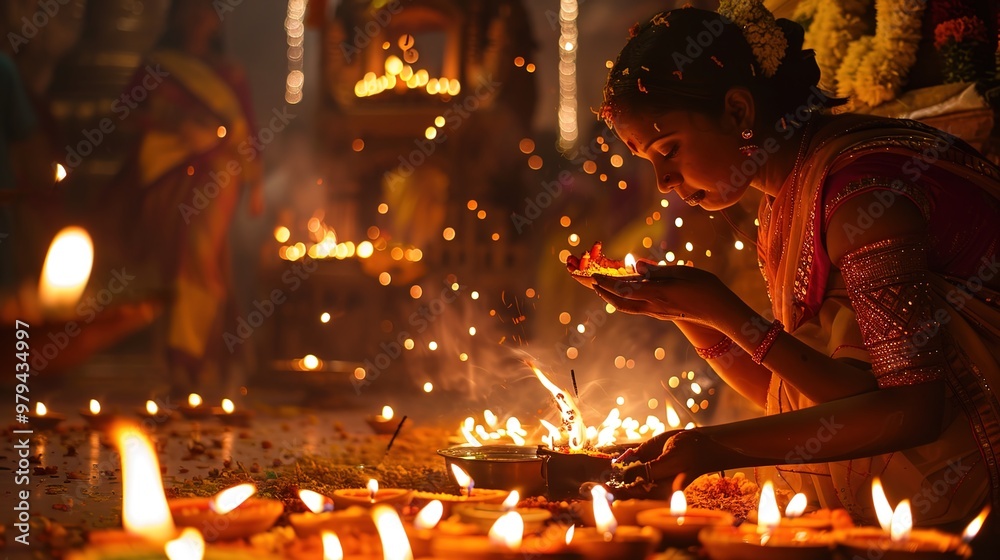 Obraz premium Diwali light and firework celebration