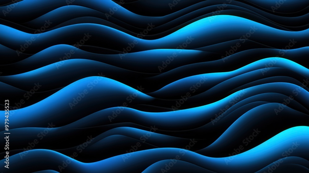 Obraz premium Glowing Blue Waves on Black Background, a captivating visual of luminous blue waves that pulse with energy, creating a dynamic contrast against a deep black backdrop.