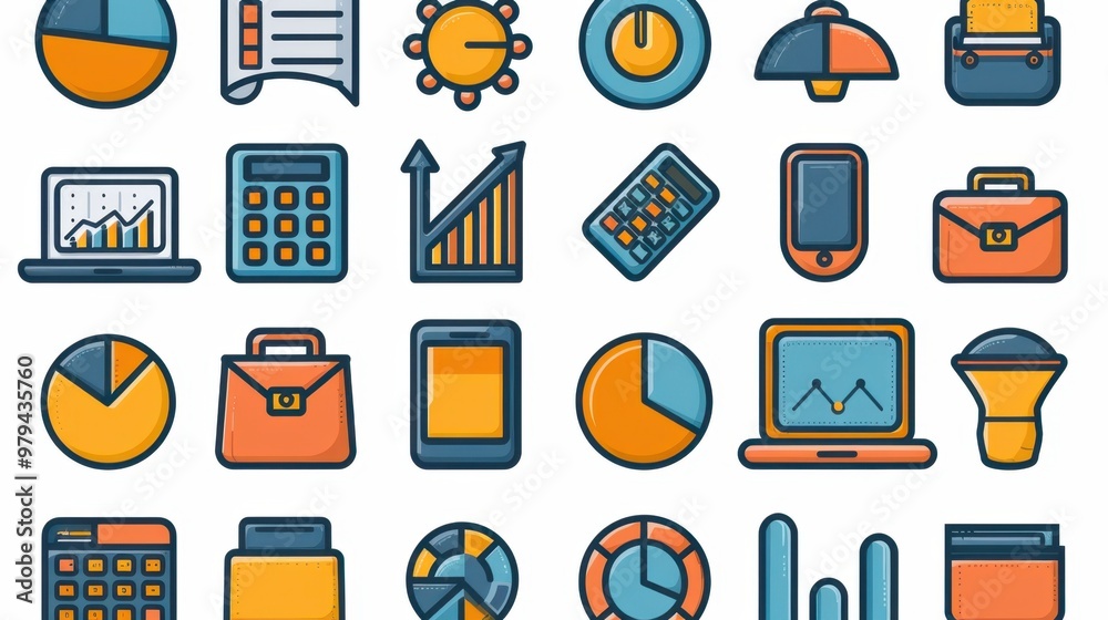 20240916210621list 60 A set of minimalist business line icons representing essential office tools like a laptop, calculator, briefcase, pie chart, and desk 20240916210621list 60 A set of minimalist business line icons representing essential office tools like a laptop, calculator, briefcase, pie chart, and desk