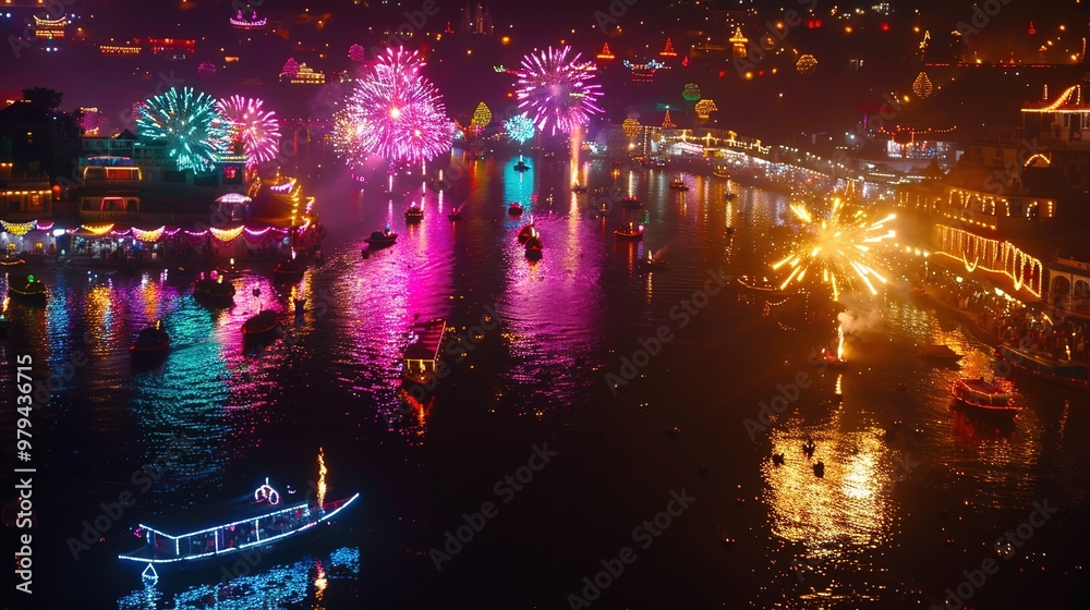 Obraz premium Diwali light and firework celebration