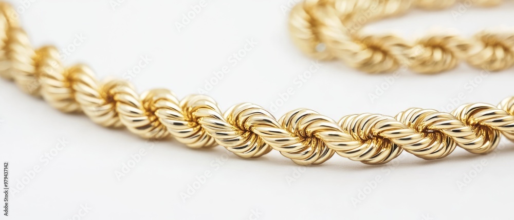 Obraz premium Elegant twisted gold chain displayed on a transparent background, capturing its intricate design and shine
