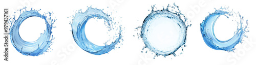Obraz na płótnie Dynamic water splashes in various circular shapes with a transparent PNG background showcasing fluid motion and texture w salonie