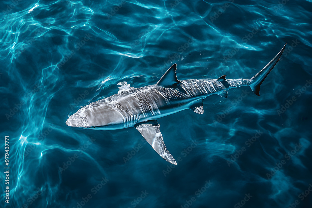 Obraz premium Shark swimming in azure waters